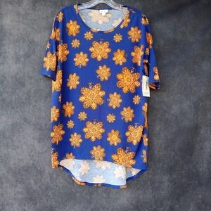 LuLaRoe NEW‎ Women's XXS Irma Tunic Top Blue Orange Floral Hi Low Round Hem